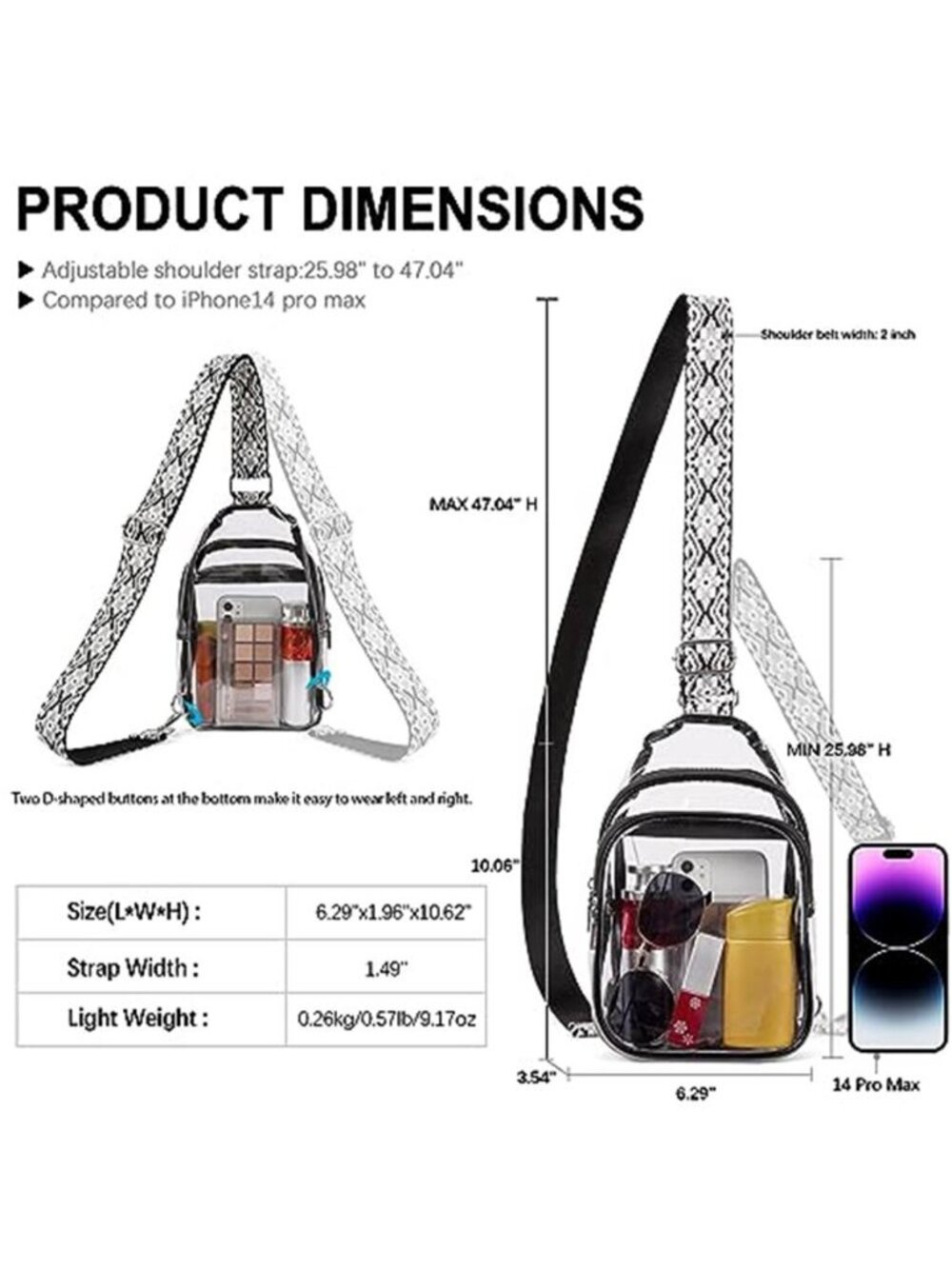Clear Bag for Stadium Events, Clear Crossbody Bag, Small Transparent - Picture 5 of 7